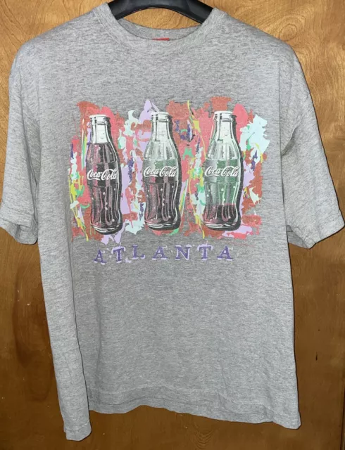 Vintage 1998 COCA COLA ATLANTA GRAY T-SHIRT XL 3 COKE BOTTLES Coke Brand