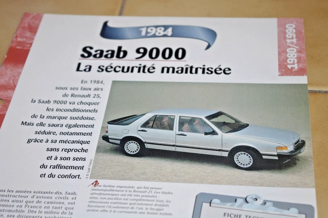 SAAB 9000 1984  - Brochure feuillet Hachette (Fiche technique automobile)