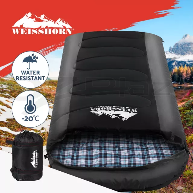 Weisshorn Sleeping Bag Single Camping Hiking Tent Thermal Black -20°C-10°C
