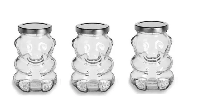 Nakpunar 3 pcs 9 oz Glass Bear Jars with Silver Lids  Jam, Jellies, Honey