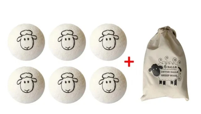 6 sfere asciugatrice lana agnello 5 cm con sacchetto ordinato, asciugatrice riutilizzabile, ipoallergenico