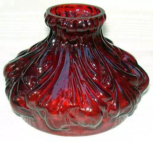 Miniature 4" RUBY PLUME GLASS SHADE for old mini oil lamp / 4 inch fitter