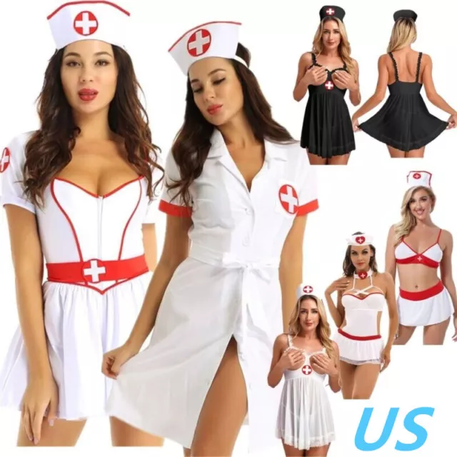Sexy Nurse Costume Halloween Cosplay Women Open Bust Lingerie Set