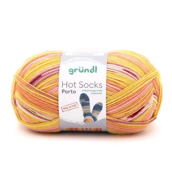Gründl Sockenwolle Hot Socks Porto 100 g 4-fach sonne-apricot-teerosse