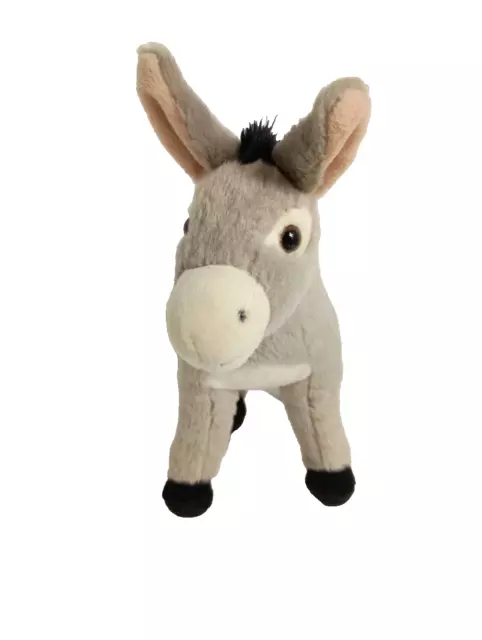 Donkey Plush Stuffed Animal Toy 11" Standing Pink Ears Soft Light Grey Burro