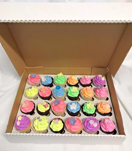 Strong White Heavy Duty Corrugated Cupcake Muffin Boxes For 24 Cup Cakes 4" DEEP