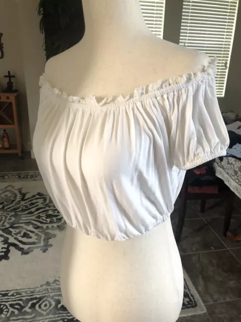 Forever 21 White Ruffled Eyelet Trim Off Shoulder Crop Top 2