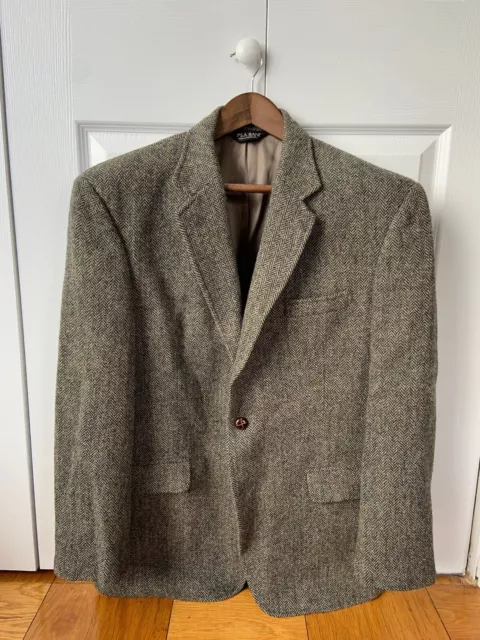 Vintage Mens 42R Harris Tweed Scottish Wool Blazer Sport Coat Houndstooth Jacket