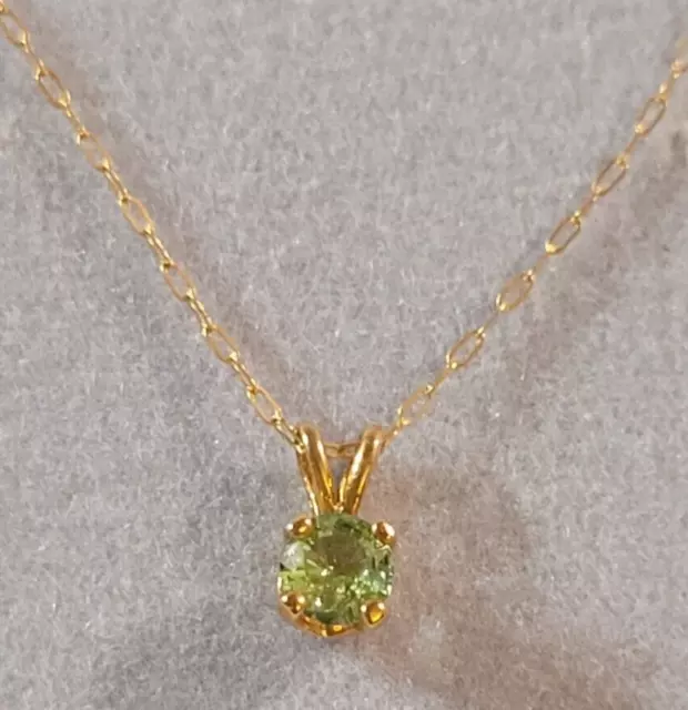 14k Yellow Gold 4mm Natural LIGHT GREEN TOURMALINE Pendant 18" Cable Chain .18ct