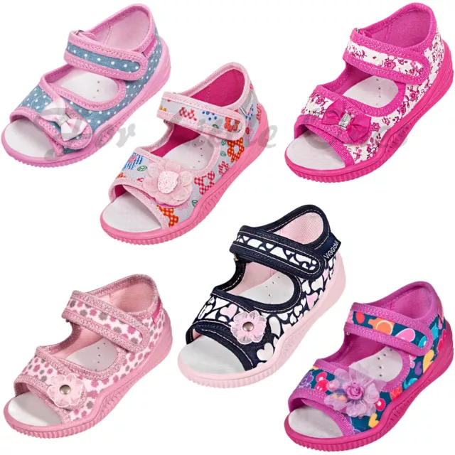 Girls canvas sandals shoes slippers trainers baby kids toddler UK 2.5 -8 nursery