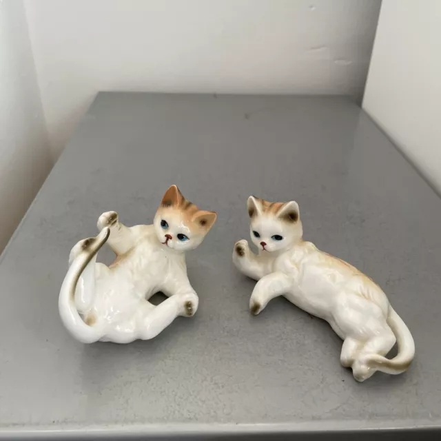 2 x vintage bone china kittens playing figurines