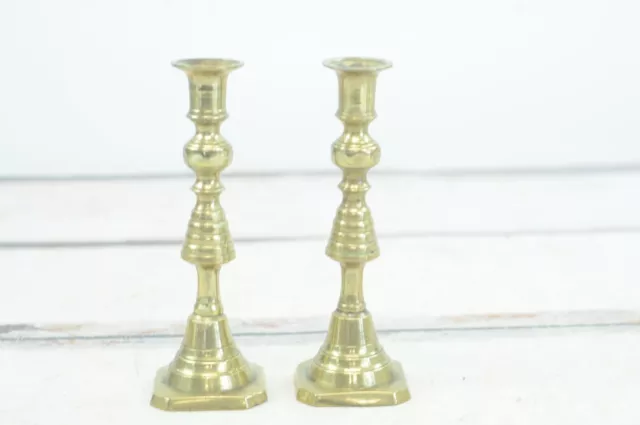 Pair of Mid 1800s Brass Candle Stick Holders Beautiful Beehive Design Candle Pus