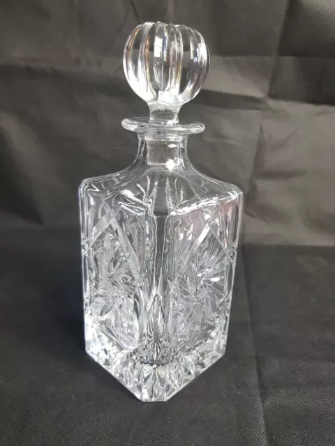 Beautiful Heavy Bohemian Cut Glass Crystal Square Decanter