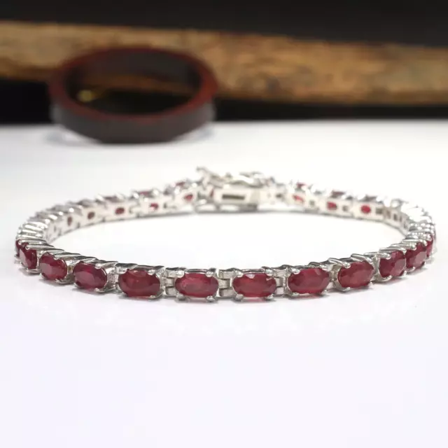 Bracelet de tennis en argent sterling 925 avec rubis rouge naturel pour...