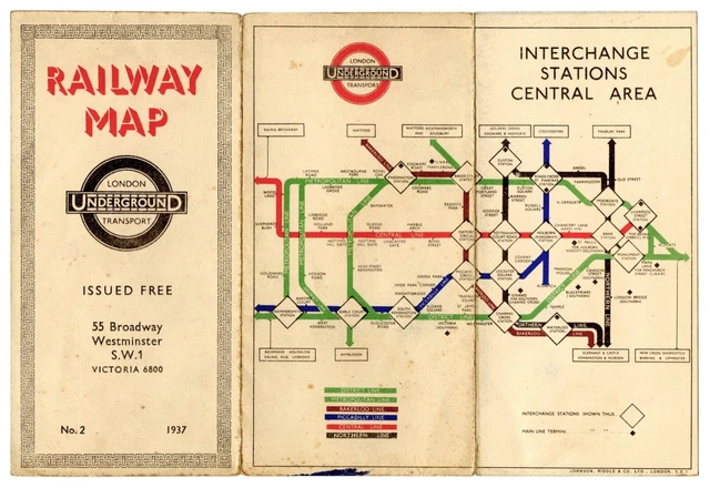ORIGINAL LONDON UNDERGROUND Railways Tube Map Harry Beck 1937, No.2 ...