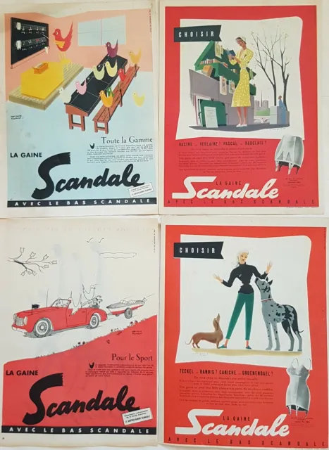 GAINE SCANDALE -  LOT 4 PUBLICITE 1950's d'après Jacquelin et Fournet - AD