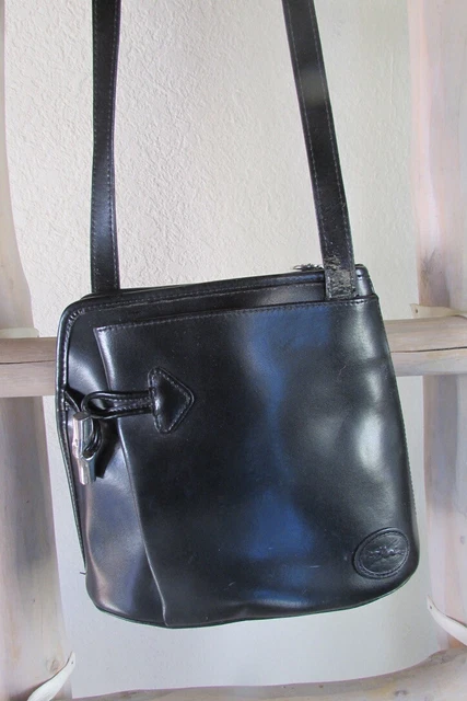 Vintage Longchamp Roseau Shiny Black Leather S Messenger X-Body, France