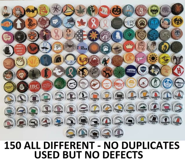 150 Beer Bottle Caps ALL DIFFERENT NO DUPLICATES USED BUT NO DEFECTS