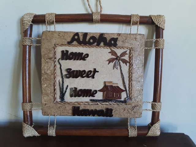 Handcr. Natural Materials- Hawaii  Wall Decor- "Aloha Home Sweet Home"- Picture