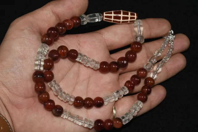 Wonderful Old Pyu Culture Etched Carnelian Bead Necklace with Yemeni Hakik Beads 7