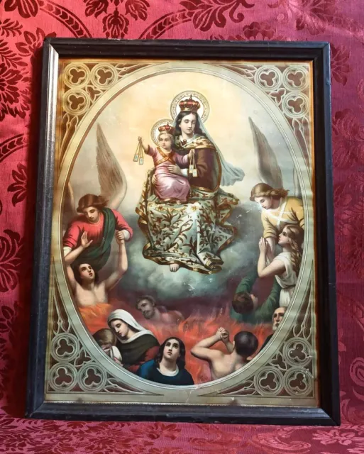 Antica Oleografia Stampa Madonna Del Carmine Dei Primi Del Novecento