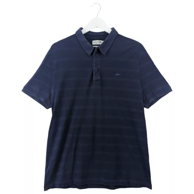 Lacoste Mens Navy Blue Stripe Short Sleeve Slim Fit Polo Shirt Size 6 UK XL