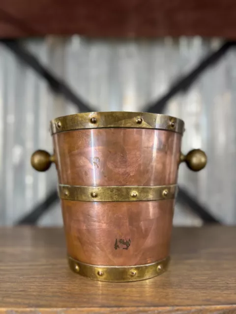 Vintage Copper Champagne Ice Bucket w/ Handles Tlaquepaque, Mexico Valdez Cobre