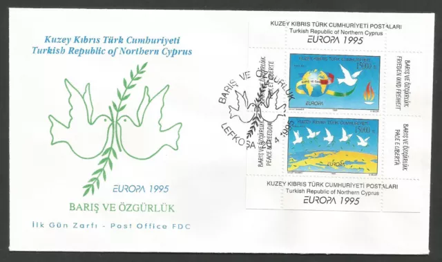 Estampillas turcas del norte de Chipre TRNC SG 395 como nuevas 1995 Europa paz y libertad - FDC