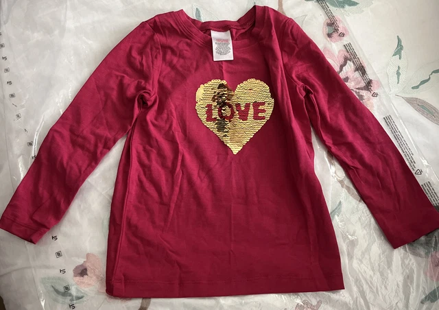 BNWOT Girls Pretty Pink Sequin Love Heart Top 5-6 years Avon