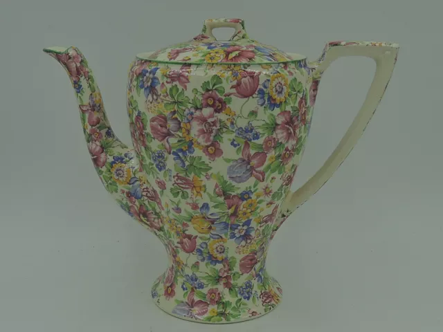 Stunning Vintage Myott Staffordshire Chintz Teapot Coffee Pot Irises