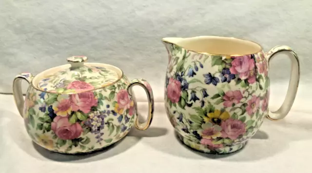 Royal Winton Grimwades Chintz Summertime Creamer & Sugar Bowl With Lid