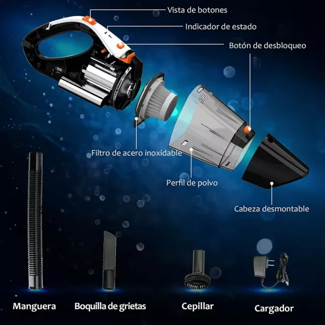 Aspiradora de Mano inalámbrica 2400 mAh con alimentación batería de Recargable