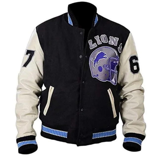 Mens Axel Foley Beverly Hills Cop Jacket Vintage Detroit Lions Letterman Jacket