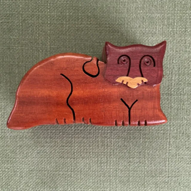 Wood Cat Puzzle Box Handmade, Secret box for Keepsakes, Collectibles, Jewelry
