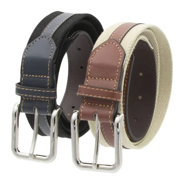 Gold Coast Men's Canvas Web and Faux Leather Detailed Belt Set Of 2, Size 38