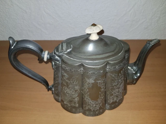 Vintage Metal Floral Design Kettle - Old