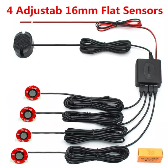 Flat Sensors Car Parking Sensor Reverse Backup Radar System Kit 4pcs Adjustable