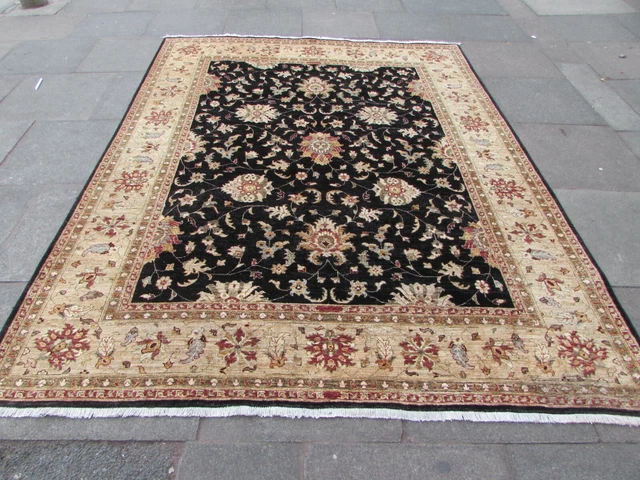 Vintage Traditional Hand Made Afghan Oriental Wool Black Large Carpet 285x223cm