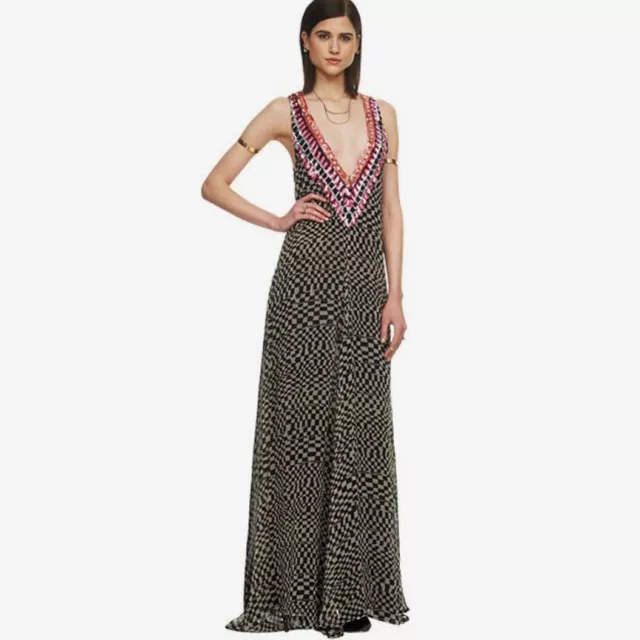 Mara Hoffman Deep V Sequin Checkered Print Maxi Gown 3