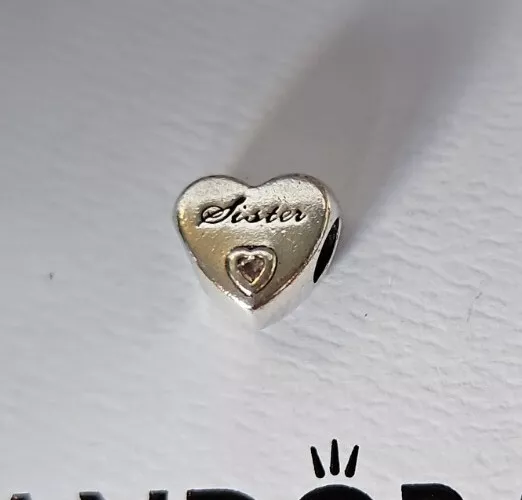 Genuine Pandora Bracelet Charm - Silver Sister Heart Charm Pink Stone S925 ALE