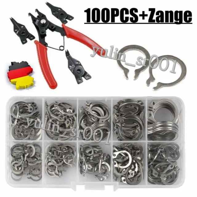 100 Edelstahl Seegering Zange Set Seegeringe Sprengring Sortiment Sicherungsring