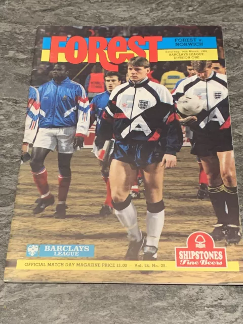 Nottingham Forest v Norwich City League Div 1 Football Programme  1992
