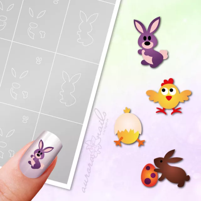 Plantillas para aerógrafo y arte de uñas SET52 Pascua Conejo de Pascua adhesivo set