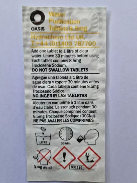 25000  Oasis Water Purification Tablets Arm Issue Camping Emergency 8.5mg Bulk