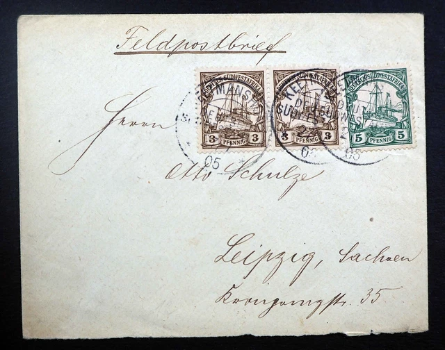 Dt. SW-Afrika Stpl.; "KEETMANSHOOP DSWA 27/7/05", K1 3 Pfg. & 5 Pfg, MiNr. 11,12