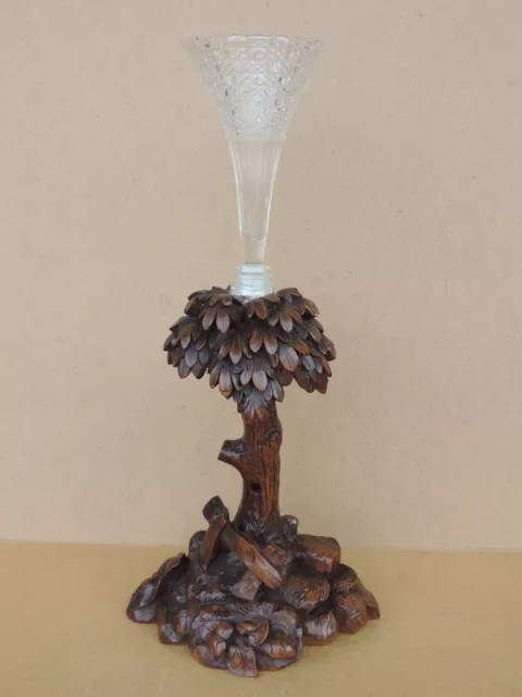 Vase Holz Geschnitzt  Baum +  Glas  Antik Ca. 1900 Vermutlich Schwarzwald