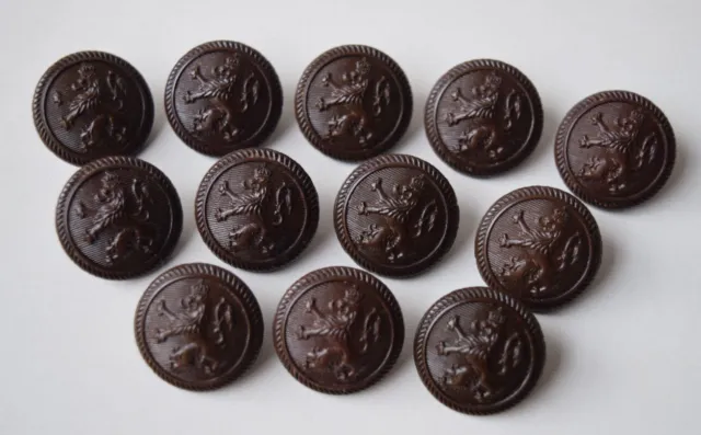 12 Antique Bulgarian Royal Army Military Uniform Bakelite Buttons Dark Brown