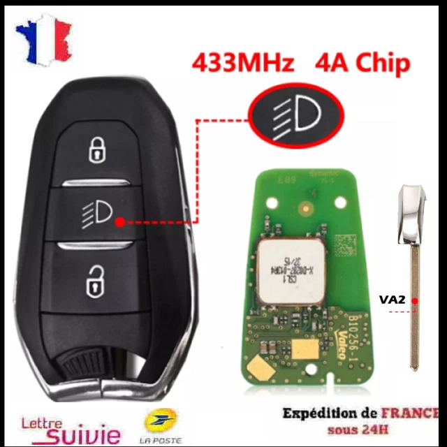 CLÉ AES4A pour Peugeot 308 208 5008 2008 3008 3 boutons Lame VA2 EUR 51,50
