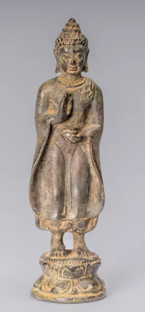 Antique Indonesian Style Bronze Standing Javanese Charity Buddha Statue -17cm/7"