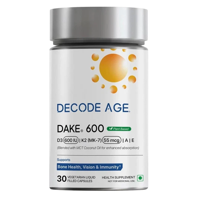 DECODE AGE DAKE 600 IU | Vitamin D3 K2 Supplement with Vitamins E & A ...
